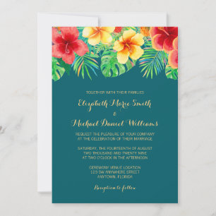 Tropische Aquarell-Blumen-Hochzeit Einladung