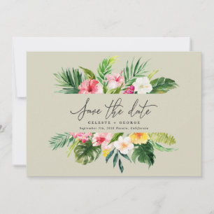 Tropische Aquarell-Blumen Hochzeitseinladung zum V Save The Date