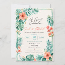 Tropische Aquarell-Blumenhochzeits-Einladung