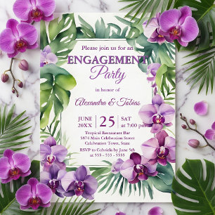 Tropische Aquarell-Lila-Orchideen-Verlobungsfeier Einladung