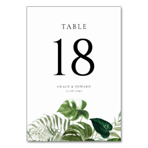 Tropische Aquarell-Monstera-Blätter Sommerhochzeit Tischnummer