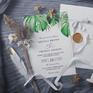 Tropische Aquarell-Palmblatt-Chic-QR-Code-Hochzeit Einladung