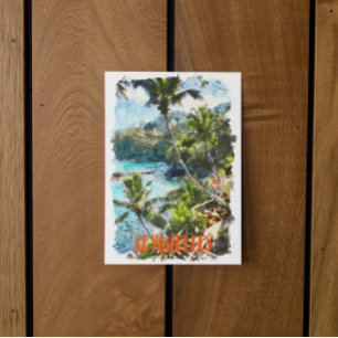 Tropische Aquarell-Seychellen-Insel-Malerei Postkarte
