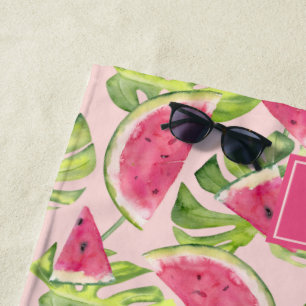 Tropische Aquarell Wassermelonen Scheiben Monogram Strandtuch