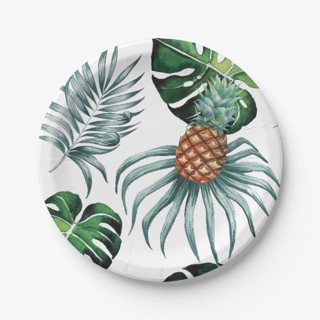 Tropische Aquarellananasmalerei auf Weiß Pappteller (Vorderseite)