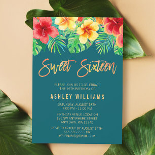 Tropische Aquarellblumen Sweet 16 Geburtstag Einladung