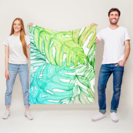 Tropische Aquarellfarbe Pastel Monstera Fleecedecke