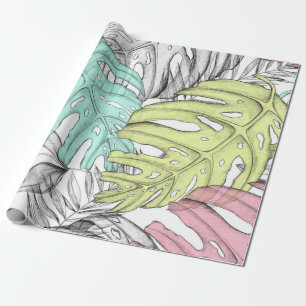 Tropische Aquarellfarbe Pastel Monstera Geschenkpapier