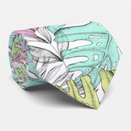 Tropische Aquarellfarbe Pastel Monstera Krawatte