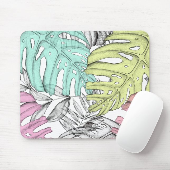 Tropische Aquarellfarbe Pastel Monstera Mousepad (Mit Mouse)