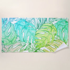 Tropische Aquarellfarbe Pastel Monstera Strandtuch