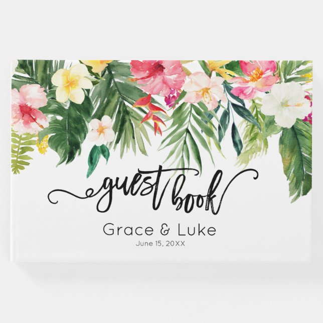 Tropische Aquarellfarben-Blume Hochzeitsbuch Gästebuch (Vorderseite)
