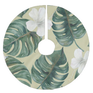 Tropische Aquarellfarben-Pflanze: nahtloses Muster Polyester Weihnachtsbaumdecke