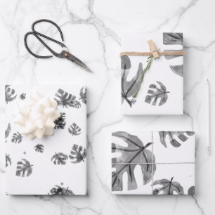 Tropische Aquarellfarben, schwarze Blätter, Packp Geschenkpapier Set