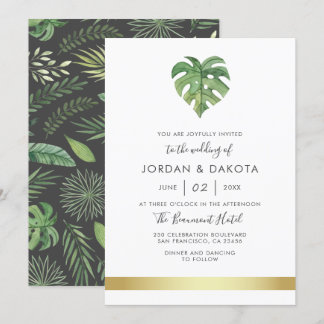 Tropische Aquarellfolien | Moderne Goldhochzeit Einladung
