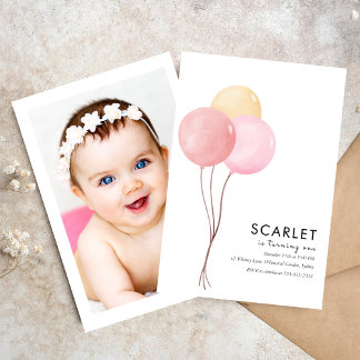 Tropische Ballons, einfach erster Geburtstag Einladung