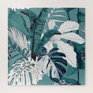 Tropische Bananen Monstera: Moderne Nahtlose. Puzzle