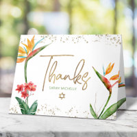 Tropische Bat Mitzwa Blumen Aquarell Goldschrift