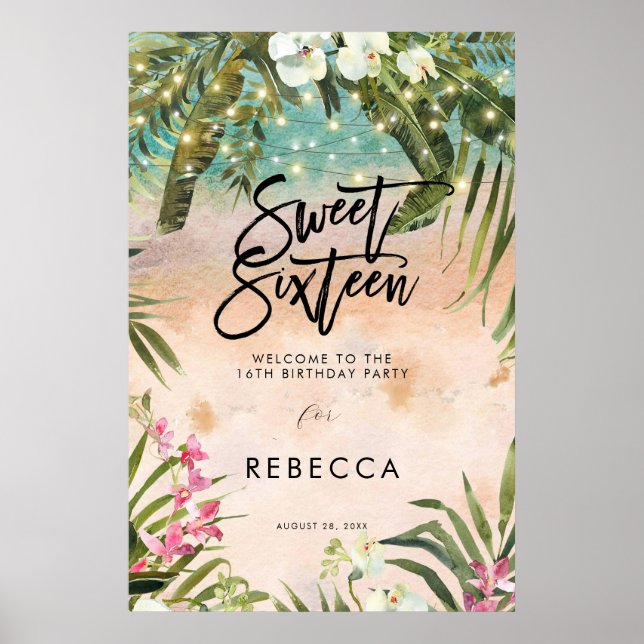 Tropische Beachposter mit 16 Begrüßungszeichen Poster (Vorne)