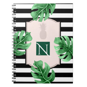 Tropische Blätter & Ananas Elegantes Chic Monogram Notizblock