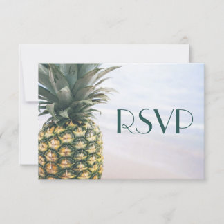 Tropische Blätter Ananas Hawaiian Wedding RSVP Karte