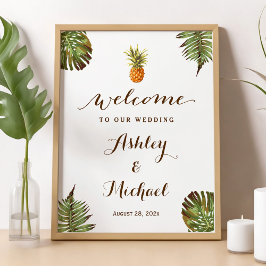 Tropische Blätter Ananas Luau Wedding Sign Poster