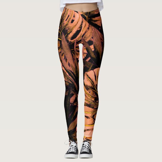 Tropische Blätter Aquarell, nahtlose Badebekleidun Leggings (Vorderseite)