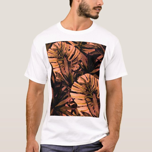 Tropische Blätter Aquarell, nahtlose Badebekleidun T-Shirt (Vorderseite)