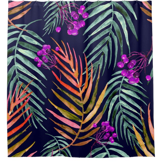 Tropische Blätter. Aquarellfarbene Blätter eines B Duschvorhang (Vorderseite)