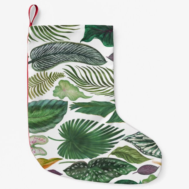 Tropische Blätter: Aquarellfarbener Hintergrund Kleiner Weihnachtsstrumpf (Vorderseite)