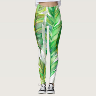Tropische Blätter: Aquarellfarbenes, nahtloses Mus Leggings