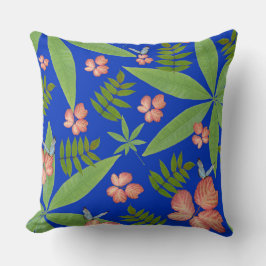 Tropische Blätter auf blau Kissen