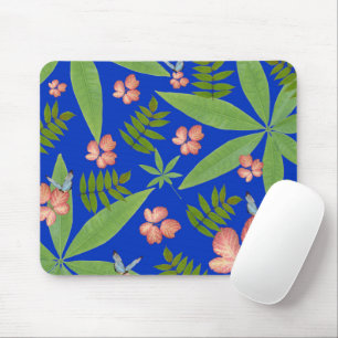 Tropische Blätter auf blau Mousepad
