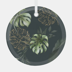 Tropische Blätter aus Gold: Dunkle Wasserfarbe Ornament Aus Glas