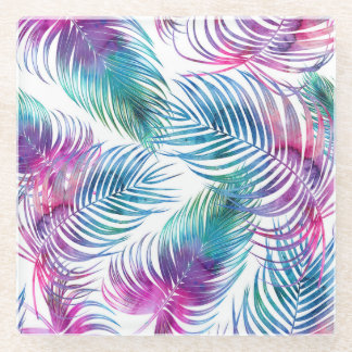 Tropische Blätter aus Palmen, Blumenmuster aus dem Glasuntersetzer