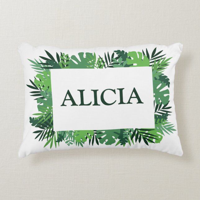 Tropische Blätter aus Palmen individuelle Name Dekokissen (Vorderseite)