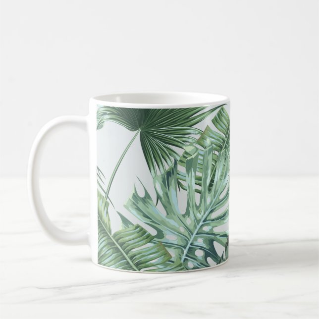 Tropische Blätter aus Palmen, Monstera, Bananenbla Kaffeetasse (Links)