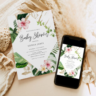 Tropische Blätter aus Palmen rahmen Babydusche Einladung