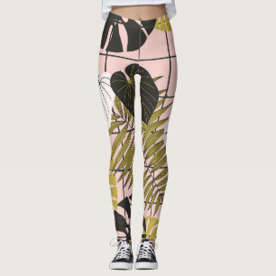 Tropische Blätter aus Palmen, stilvoller Sommer. Leggings