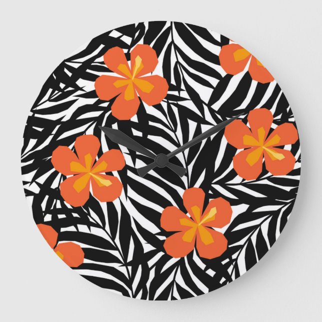 Tropische Blätter aus Palmen, Vintager Aperitif. Große Wanduhr (Vorderseite)