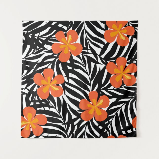 Tropische Blätter aus Palmen, Vintager Aperitif. Wandteppich (Vorderseite)