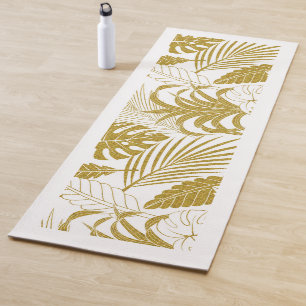Tropische Blätter aus Weiß und Gold Yoga Mat Yogamatte