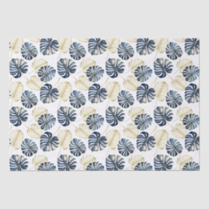 Tropische Blätter aus White Blue Gold Seidenpapier