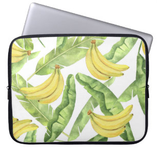 Tropische Blätter, Bananen, Aquarellmuster. Laptopschutzhülle