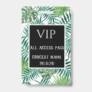 Tropische Blätter Black VIP All Access Pass Konzer Ausweis