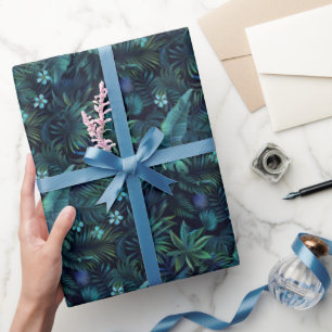 Tropische Blätter Blaue Blumen Geschenkpapier