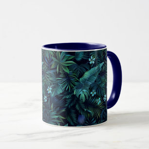 Tropische Blätter Blaue Blumen Tasse