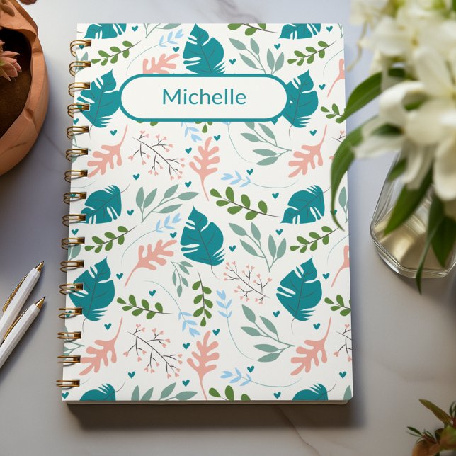 Tropische Blätter Blaue Pastel Frühlingsfolien Notizblock (Tropical Leaves Blue Pastel Spring Foliage custom Notebook)
