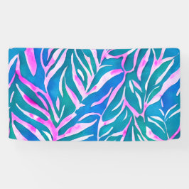 Tropische Blätter Blaurosa Muster Banner