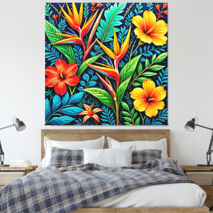 Tropische Blätter blühen Kunst Leinwanddruck